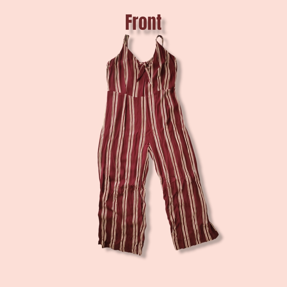MORAL FIBER Burgundy & White Stripes Jumpsuit